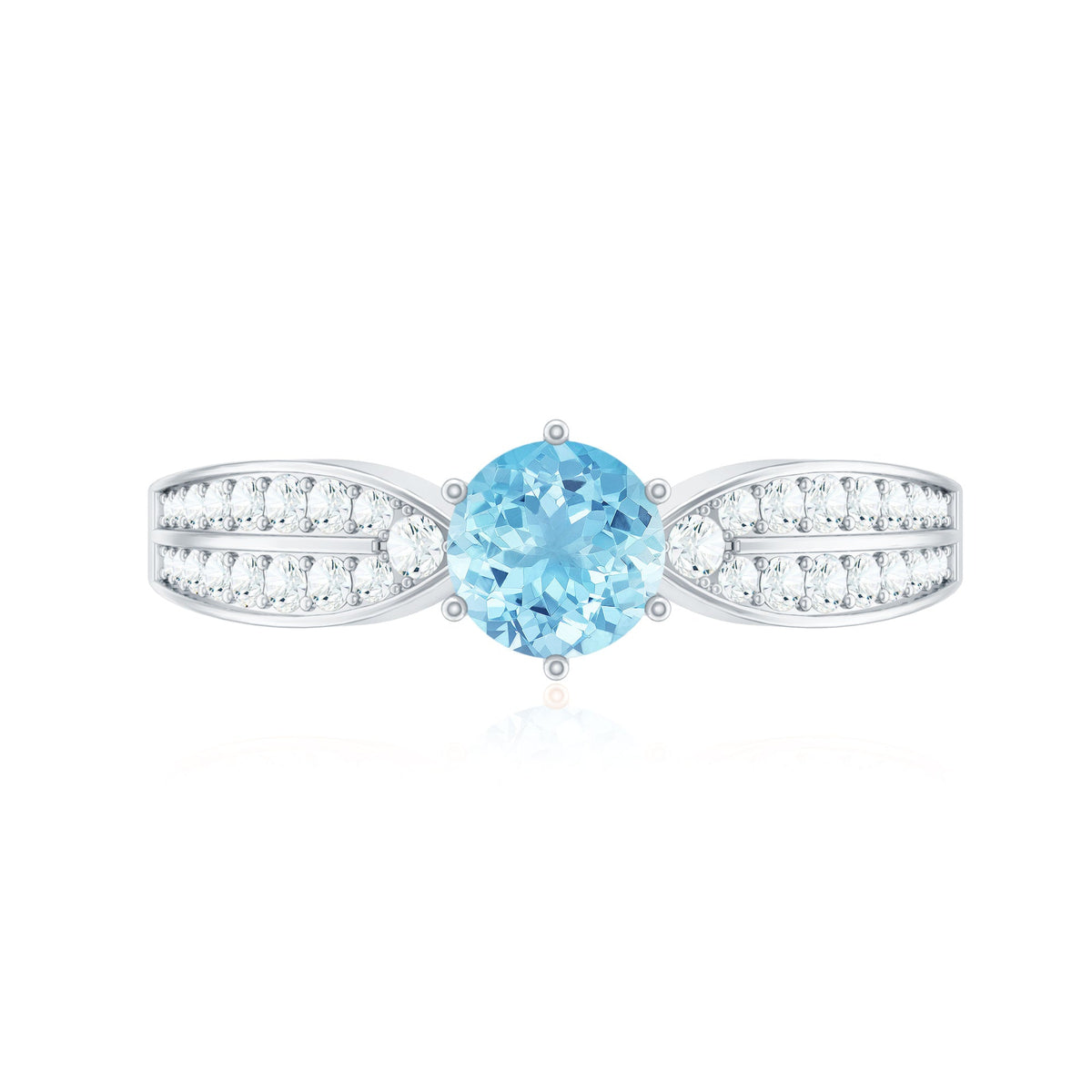 Round Natural Aquamarine Engagement Ring with Diamond Side Stones