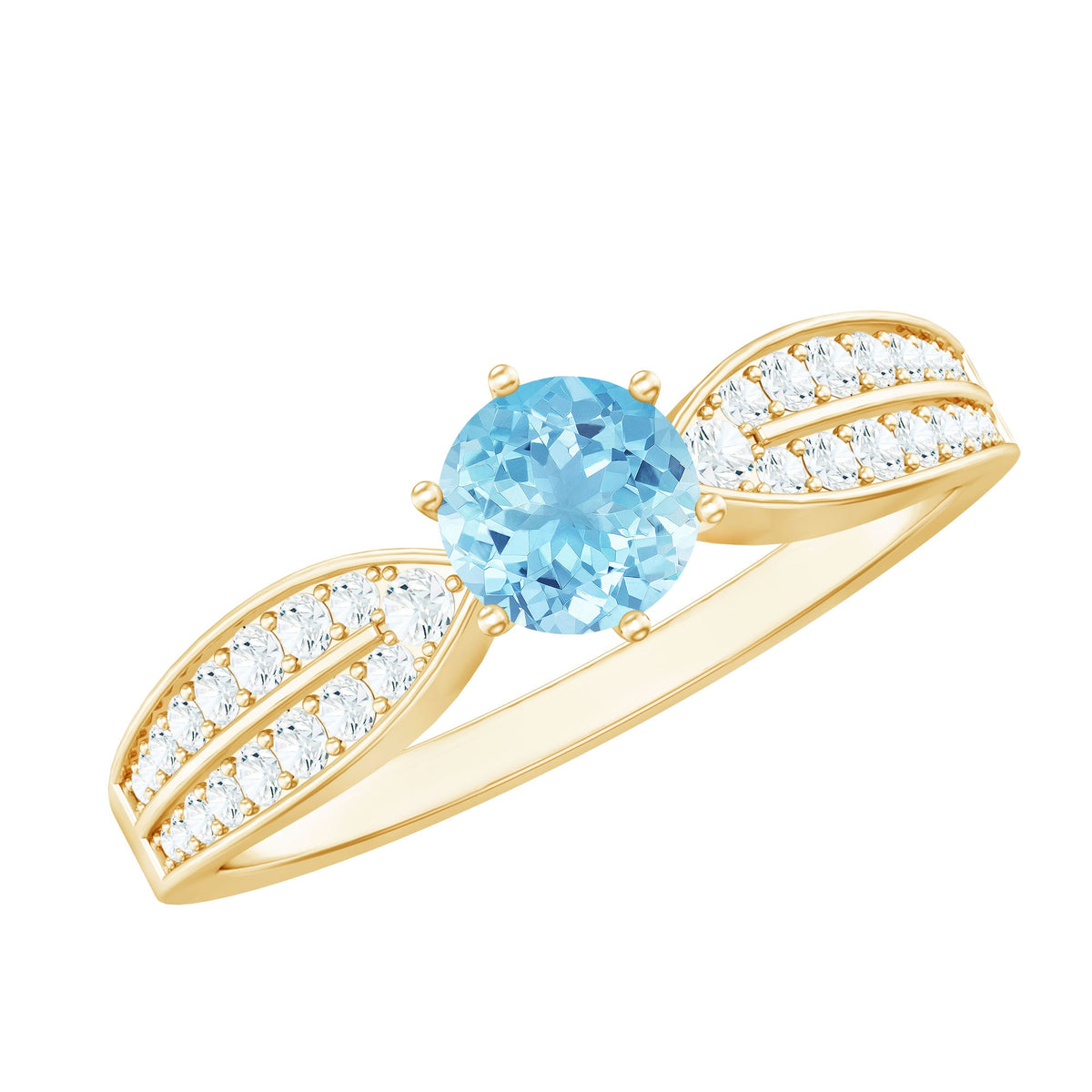 Round Natural Aquamarine Engagement Ring with Diamond Side Stones