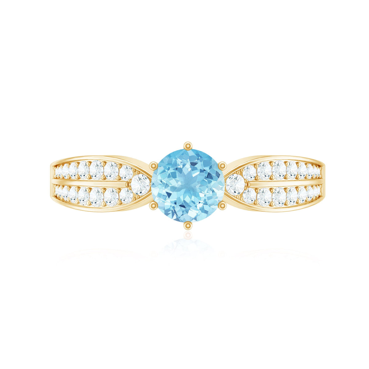 Round Natural Aquamarine Engagement Ring with Diamond Side Stones