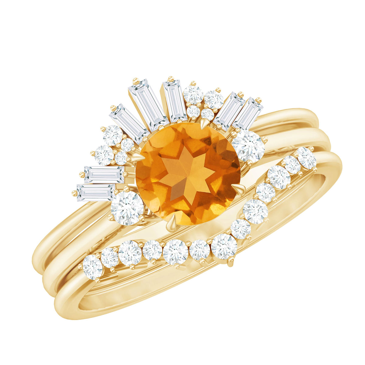 1.2 Carat Designer Citrine Three Piece Wedding Ring Set with Moissanite