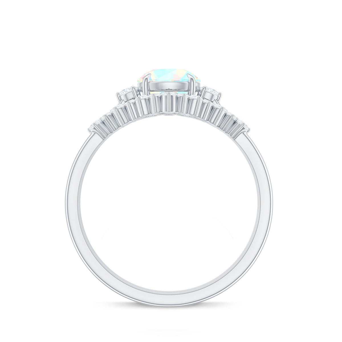 0.8 Carat Natural Ethiopian Rainbow Opal Diamond Wedding Bridal Ring Set of 3