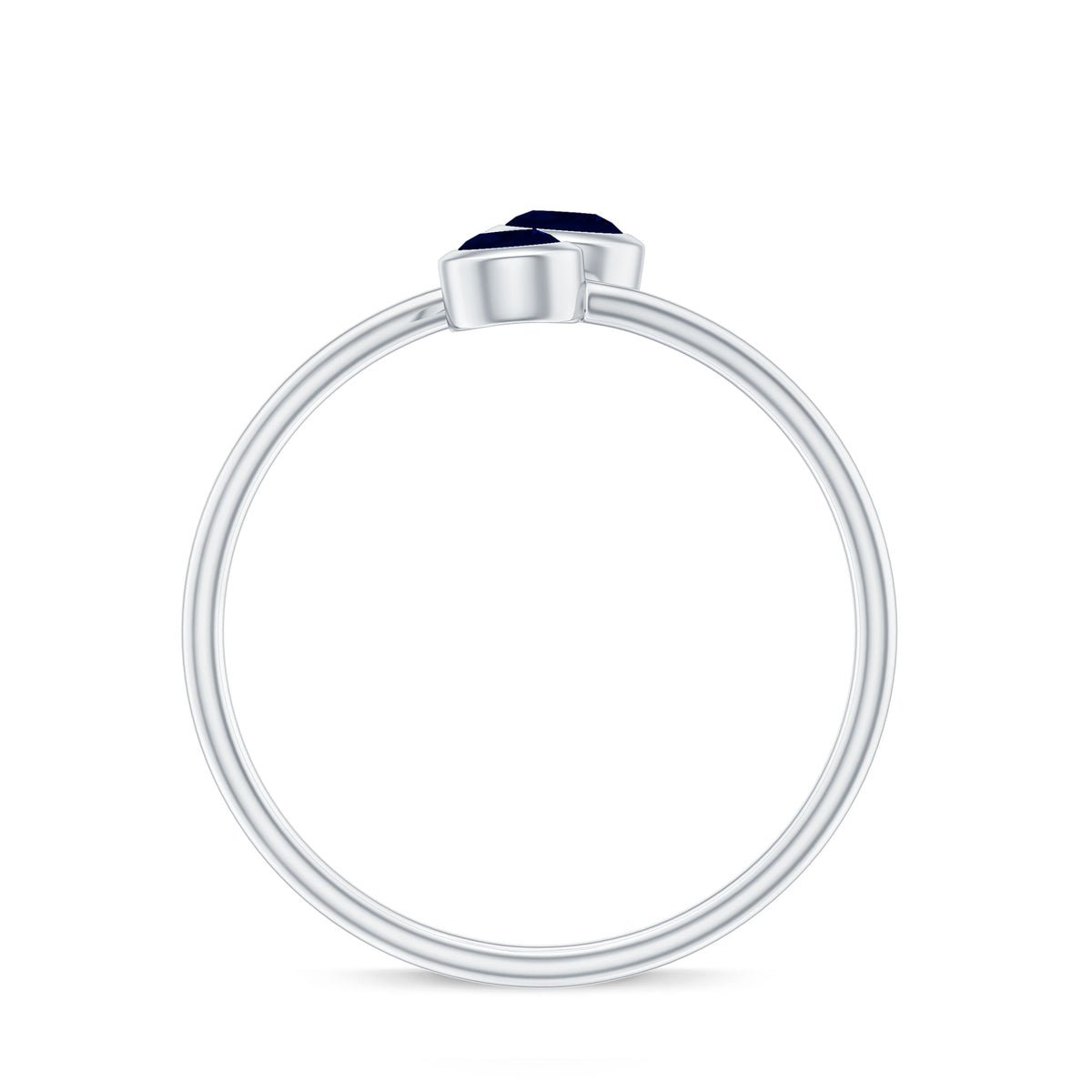 Bezel Set Blue Sapphire Two Stone Promise Ring in Bypass Shank
