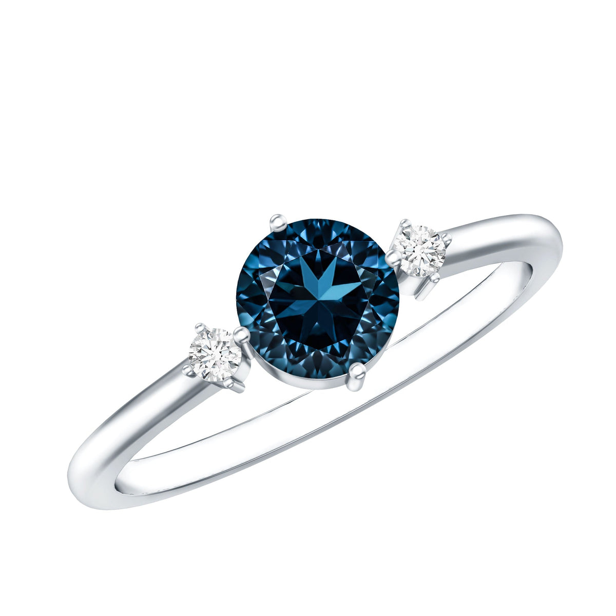 0.6 Carat Round London Blue Topaz Minimal Promise Ring with Diamond
