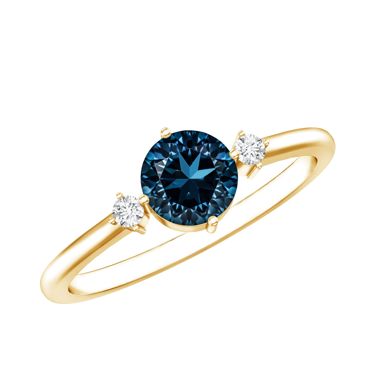 0.6 Carat Round London Blue Topaz Minimal Promise Ring with Diamond