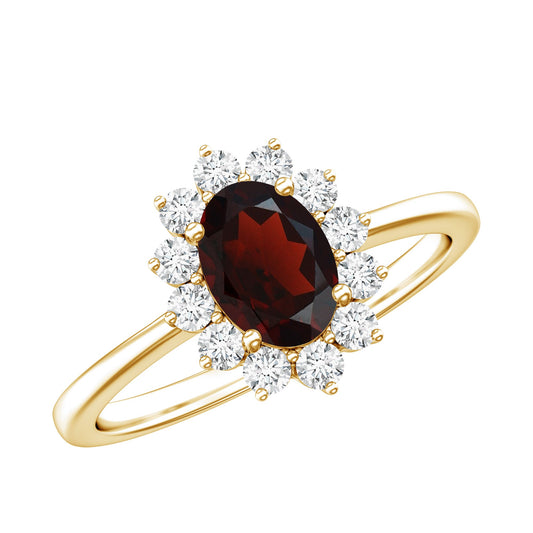 1.5 Carat Natural Garnet Engagement Ring with Diamond Halo