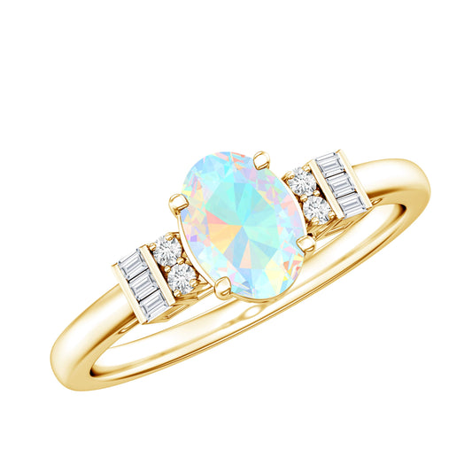 Certified Real 0.9 Carat Opalescent Oval Engagement Ring with Diamond