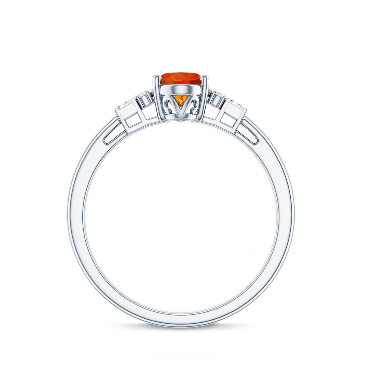 0.6 Carat Natural Oval Cut Fire Opal Classic Engagement Ring with Diamond