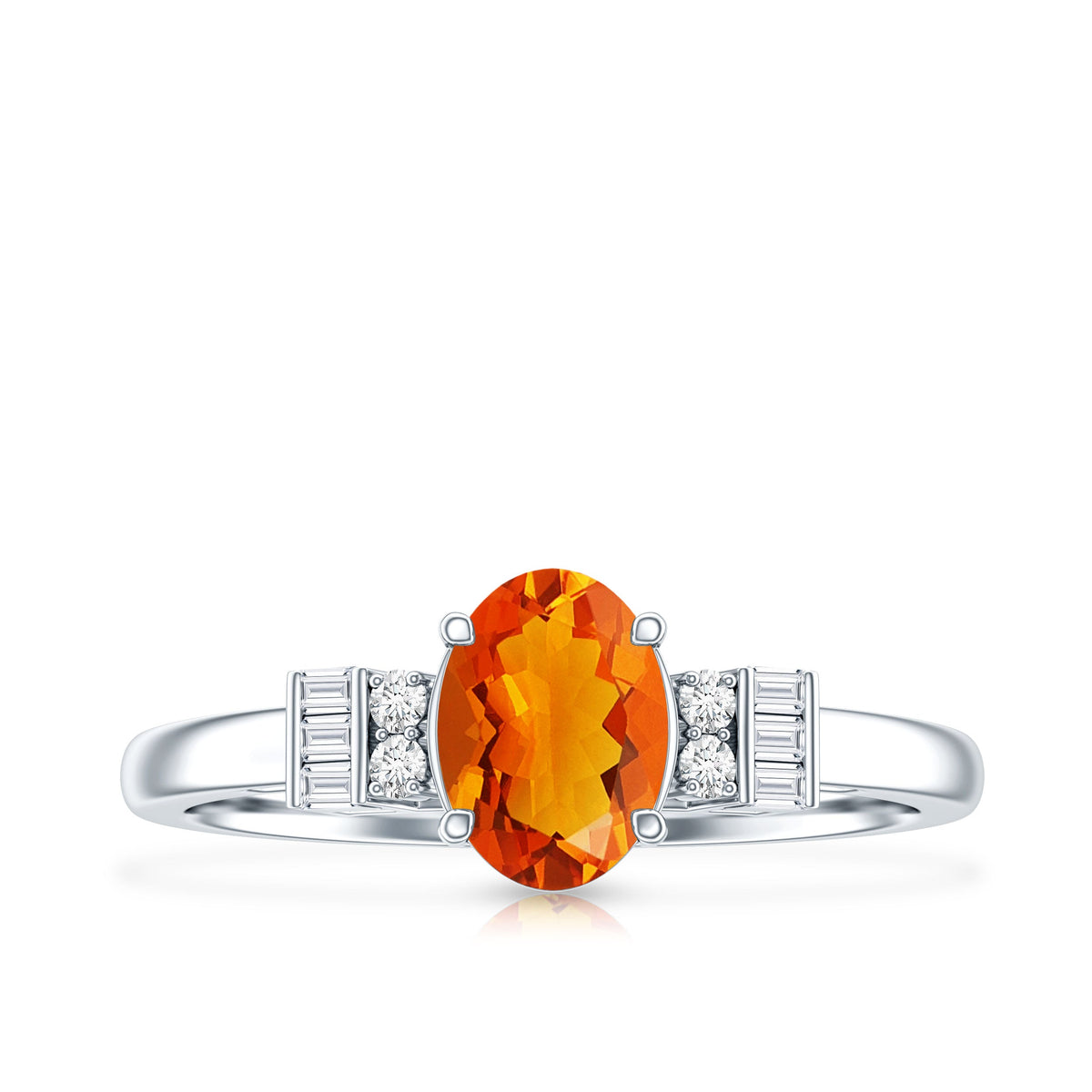 0.6 Carat Natural Oval Cut Fire Opal Classic Engagement Ring with Diamond
