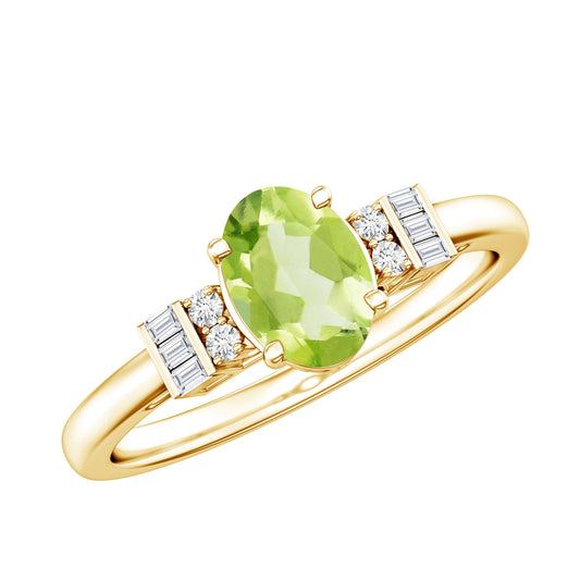 Genuine 1 Carat Peridot Oval Engagement Ring with Diamond