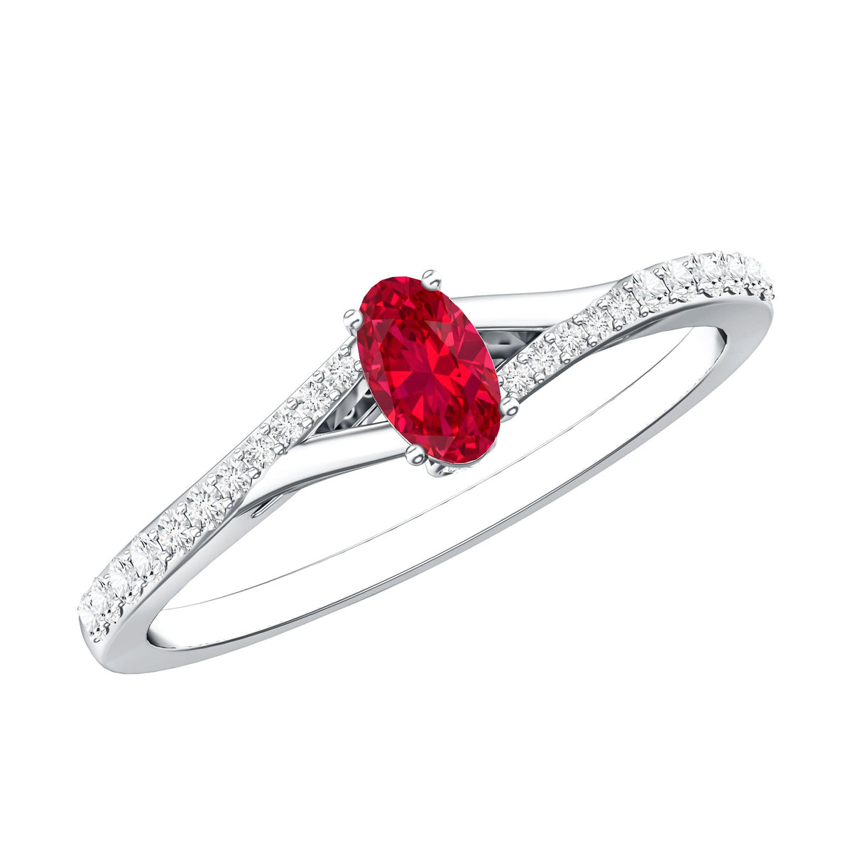 0.42 Carat Lab Grown Ruby and Diamond Solitaire Ring with Split Shank