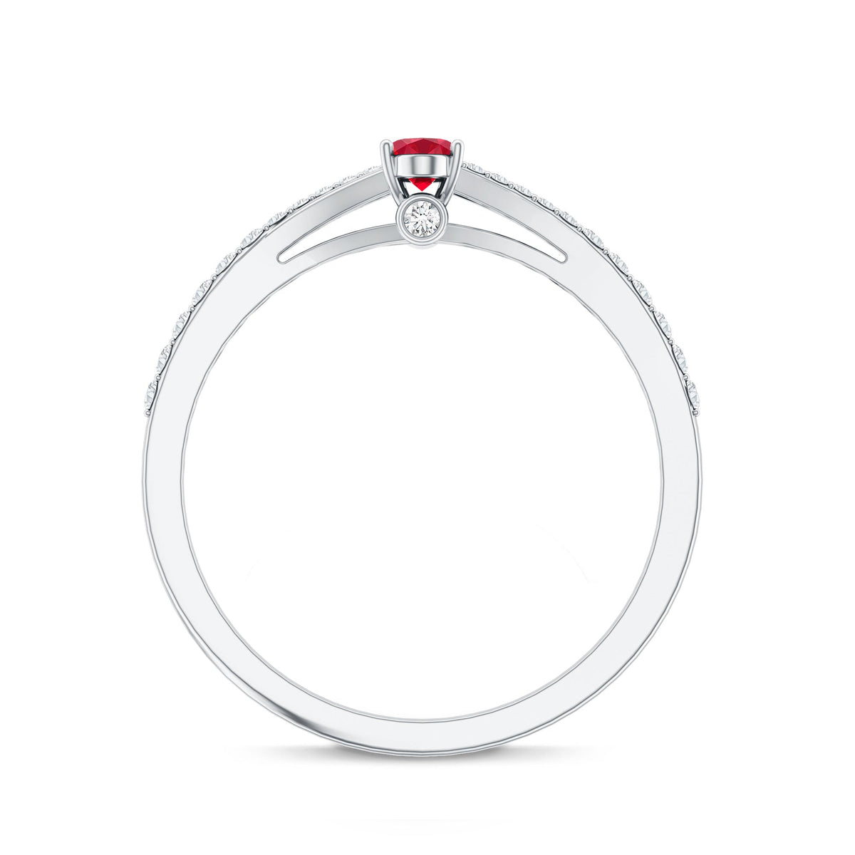 0.42 Carat Lab Grown Ruby and Diamond Solitaire Ring with Split Shank
