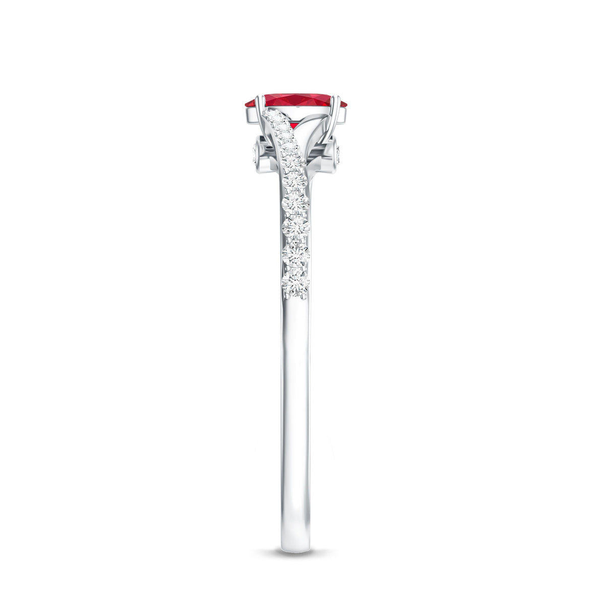 0.42 Carat Lab Grown Ruby and Diamond Solitaire Ring with Split Shank