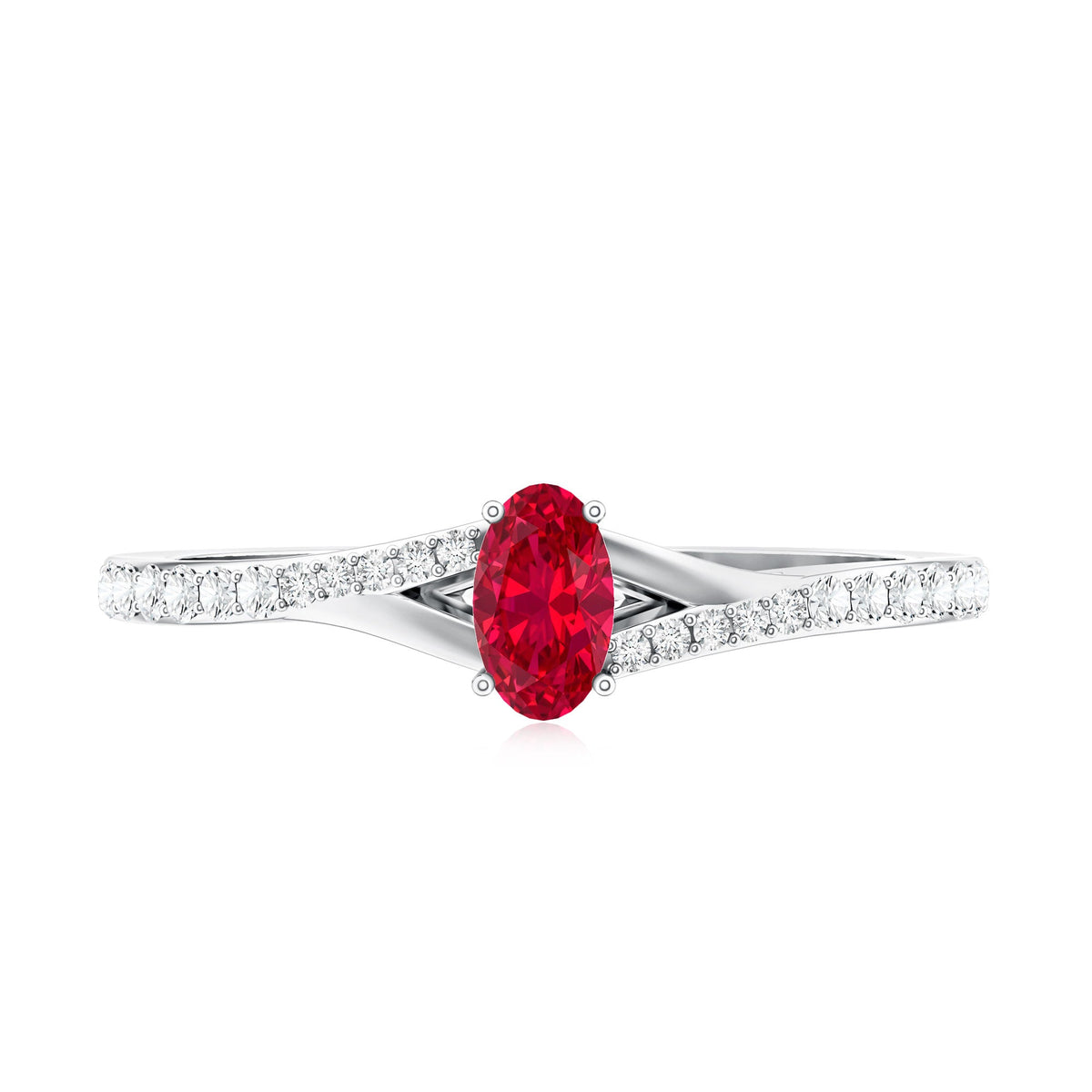 0.42 Carat Lab Grown Ruby and Diamond Solitaire Ring with Split Shank