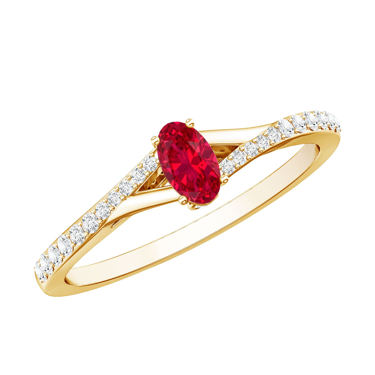 0.42 Carat Lab Grown Ruby and Diamond Solitaire Ring with Split Shank