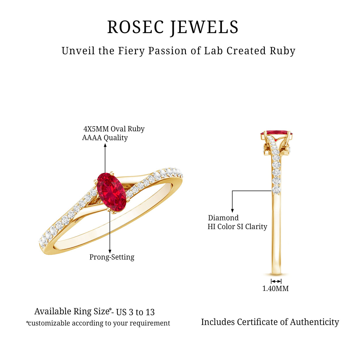 0.42 Carat Lab Grown Ruby and Diamond Solitaire Ring with Split Shank