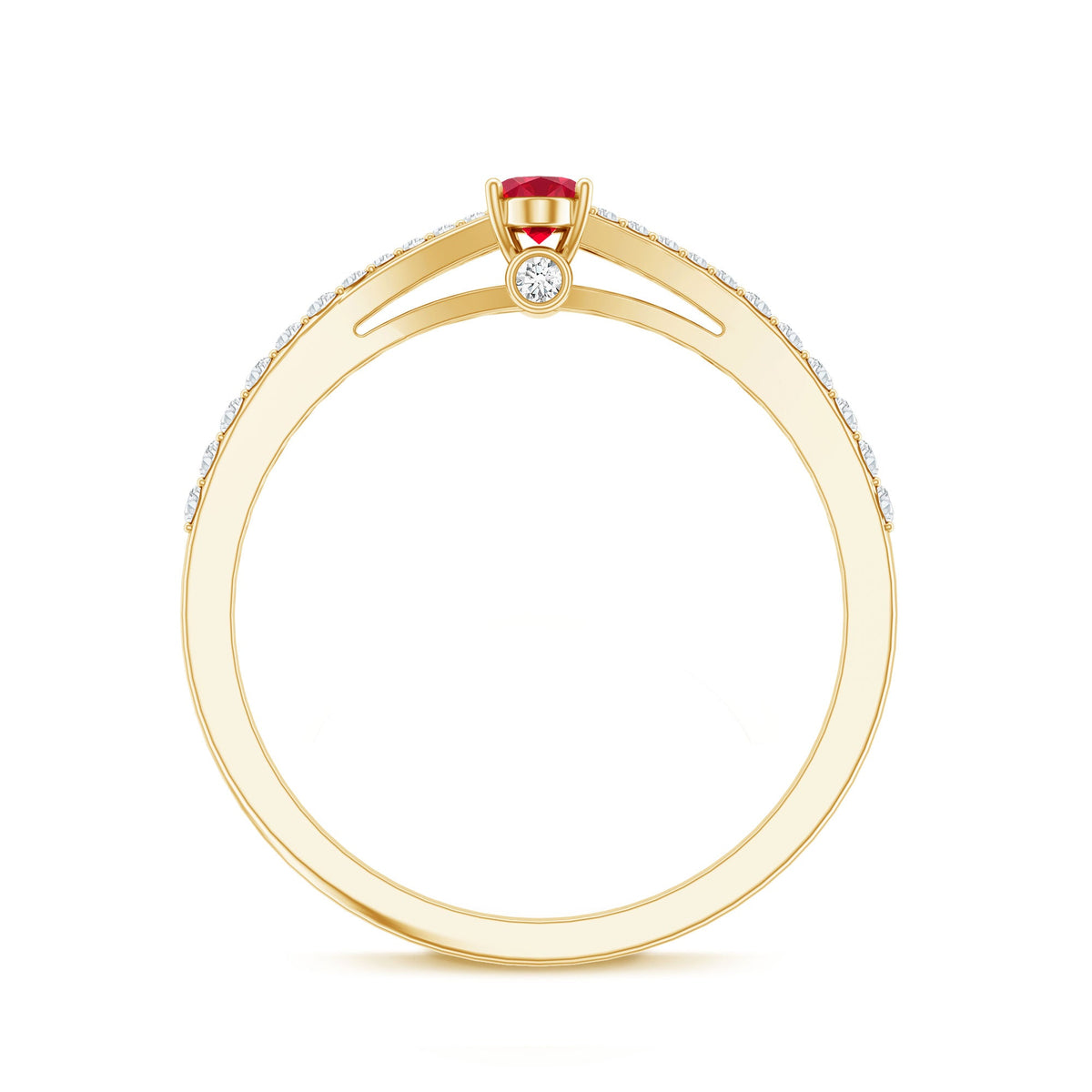 0.42 Carat Lab Grown Ruby and Diamond Solitaire Ring with Split Shank