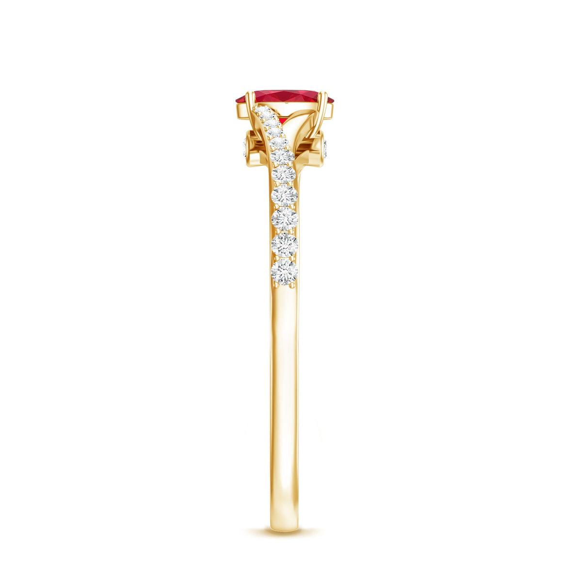 0.42 Carat Lab Grown Ruby and Diamond Solitaire Ring with Split Shank