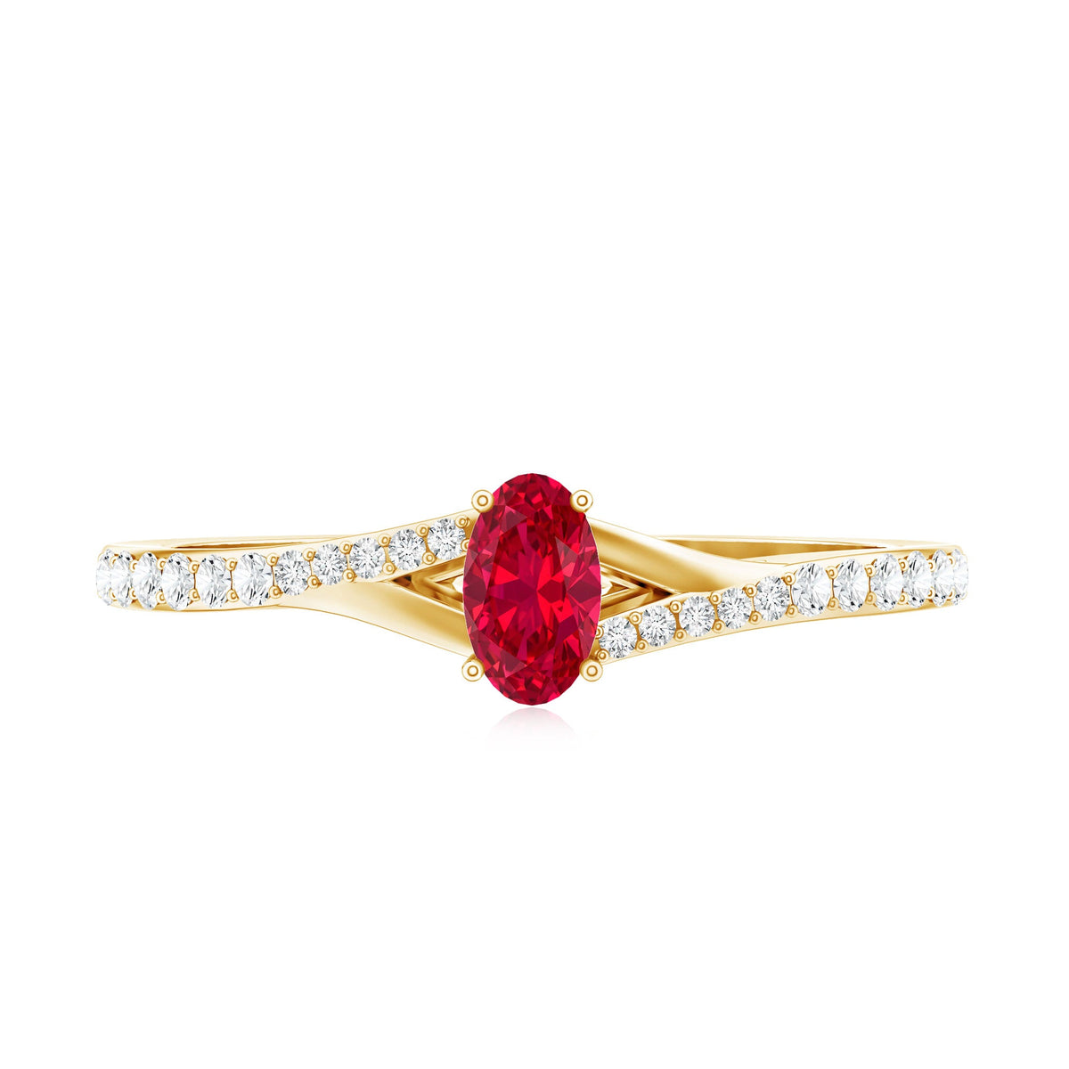 0.42 Carat Lab Grown Ruby and Diamond Solitaire Ring with Split Shank
