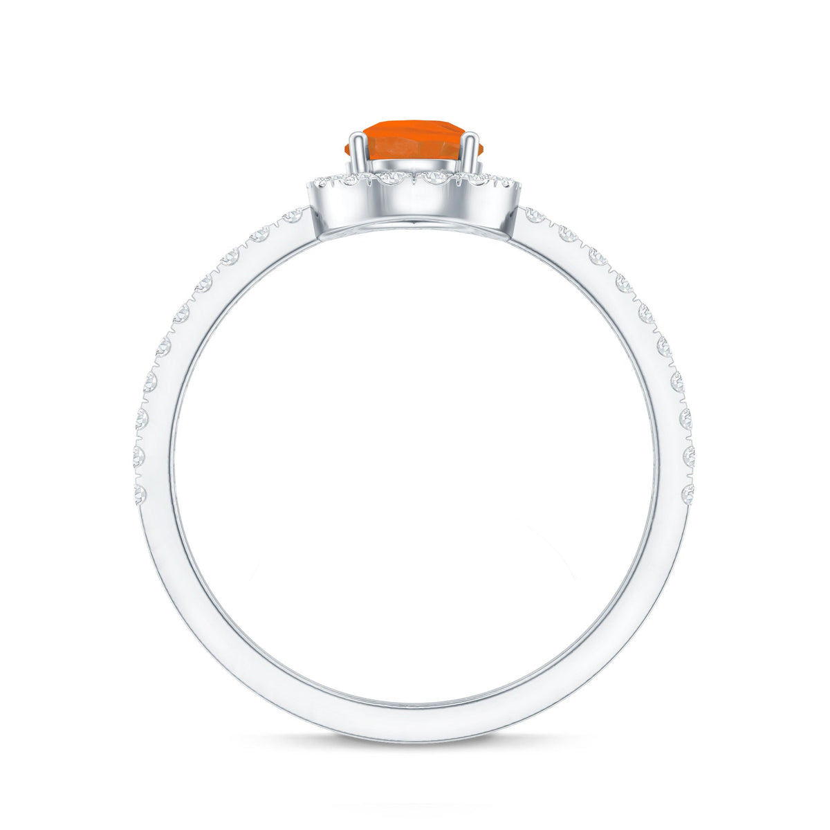 Genuine Fire Opal Teardrop Ring with Diamond Halo