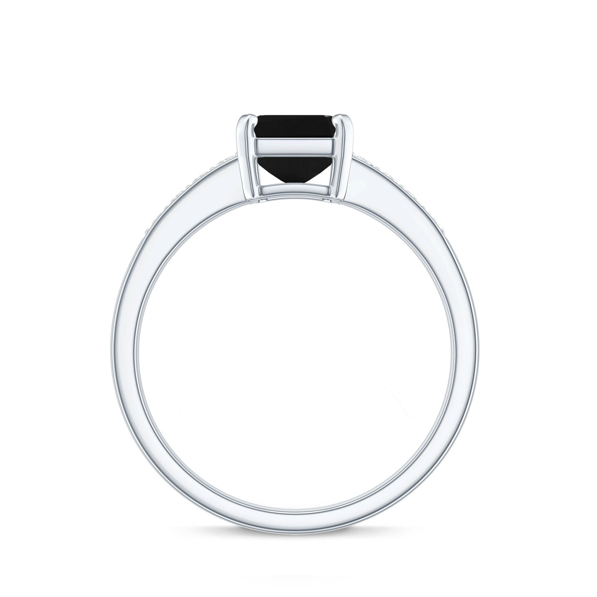 1.8 Carat Emerald Cut Black Onyx Engagement Ring with Diamond