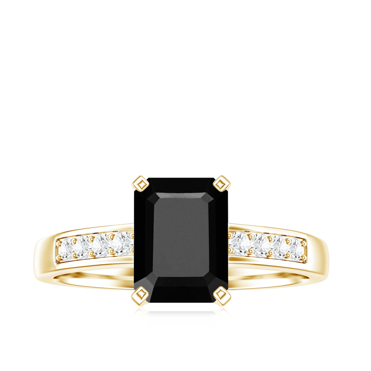 1.8 Carat Emerald Cut Black Onyx Engagement Ring with Diamond