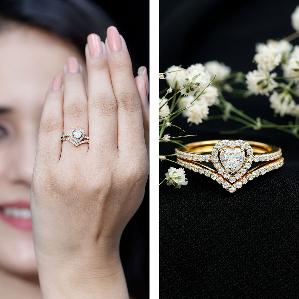 Heart Shape Moissanite Wedding Ring Set For Women