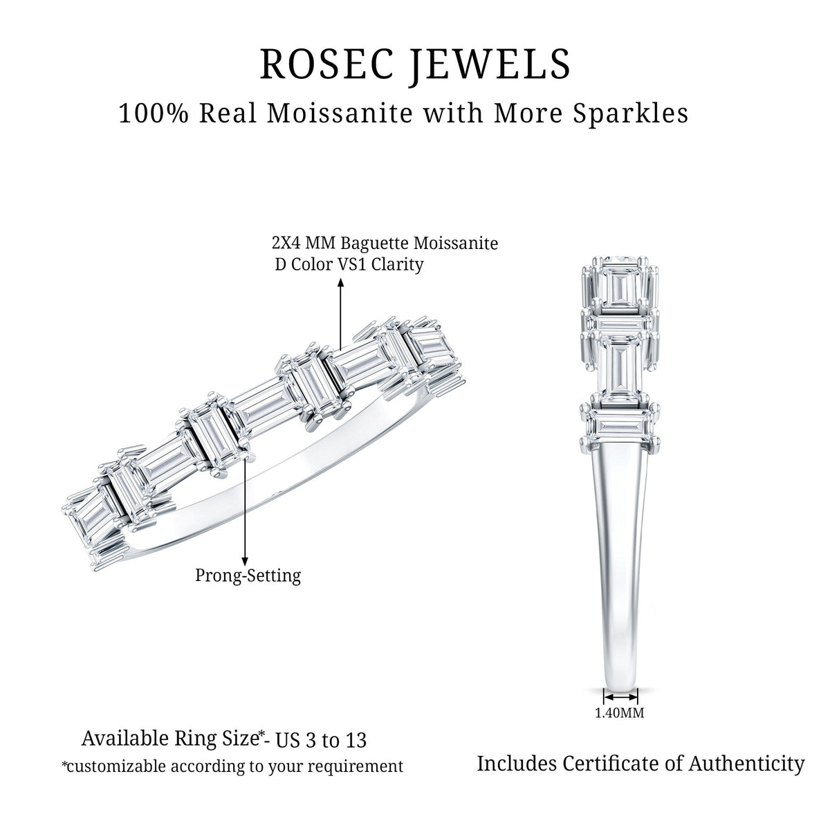 Baguette Cut Moissanite Designer Half Eternity Ring