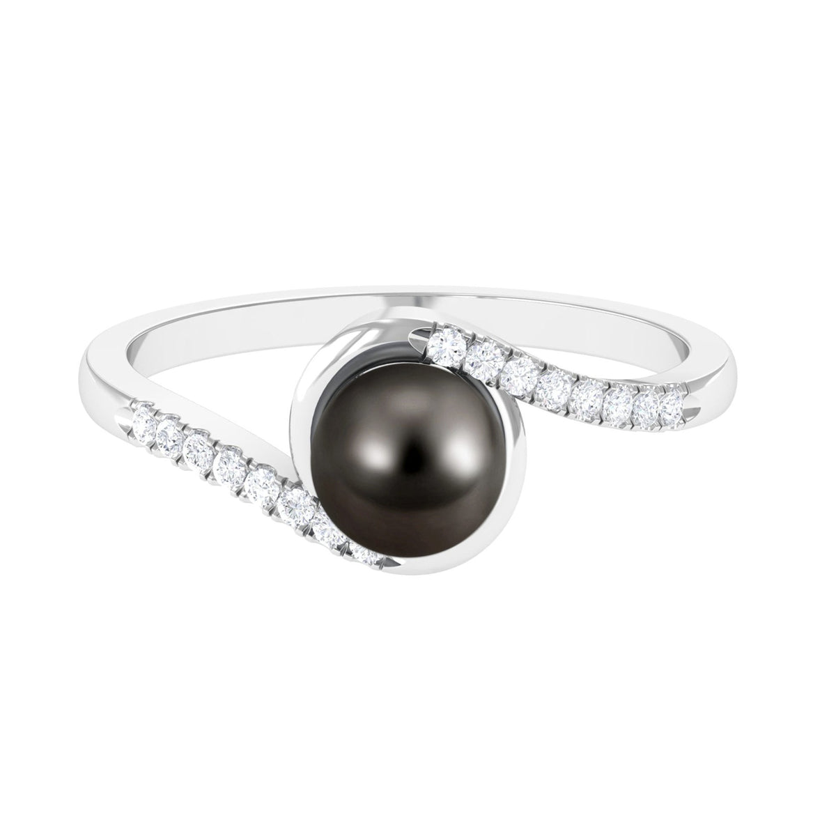 Solitaire Tahitian Pearl Bypass Engagement Ring with Diamond