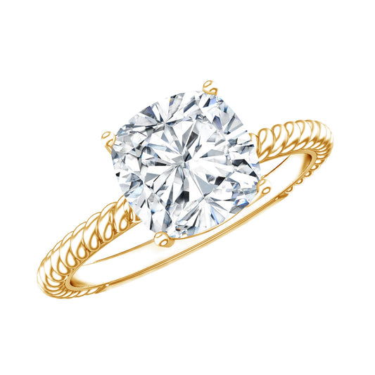 3 Carat Certified Cushion Cut Moissanite Engagement Ring with Twisted Band