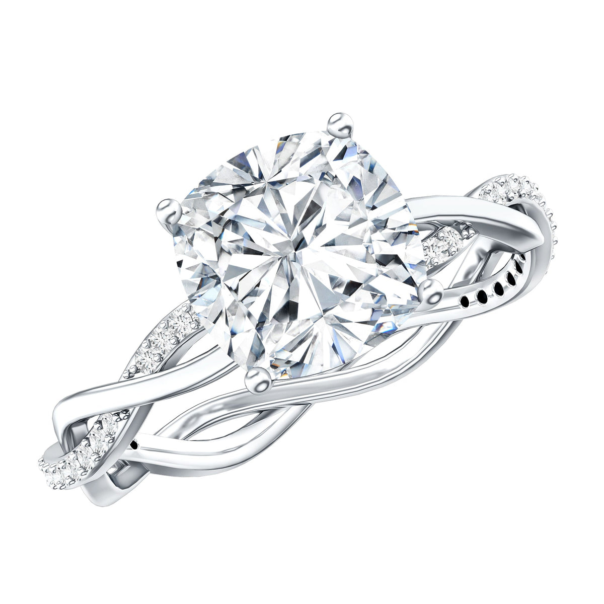 3 Carat Moissanite Cushion Cut Hidden Halo Engagement Rings