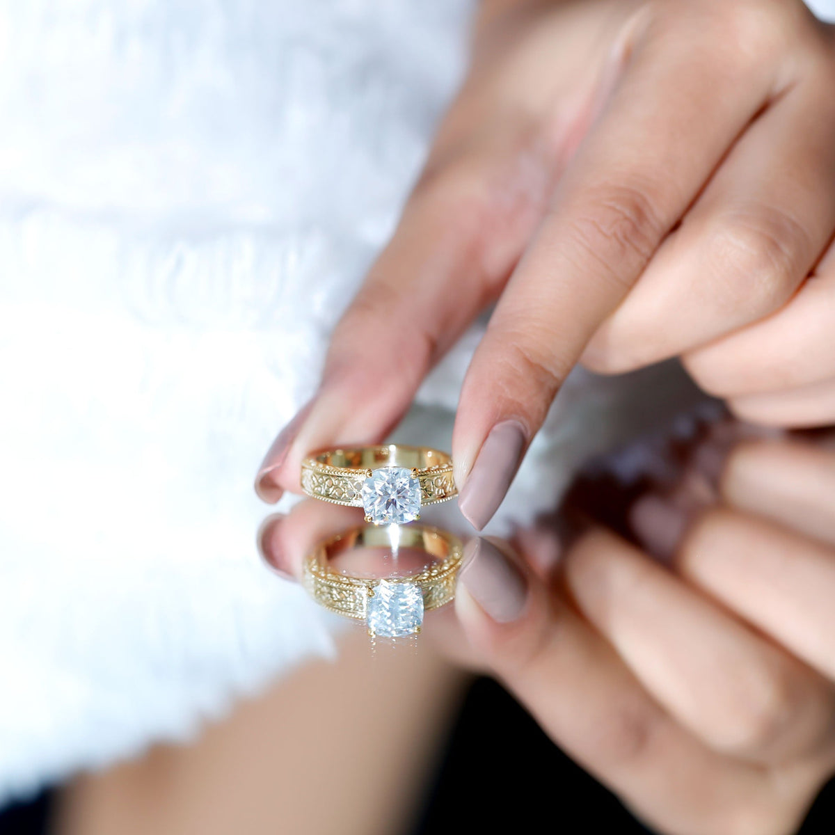3 Carat Cushion Cut Moissanite Engagement Ring with Filigree Details