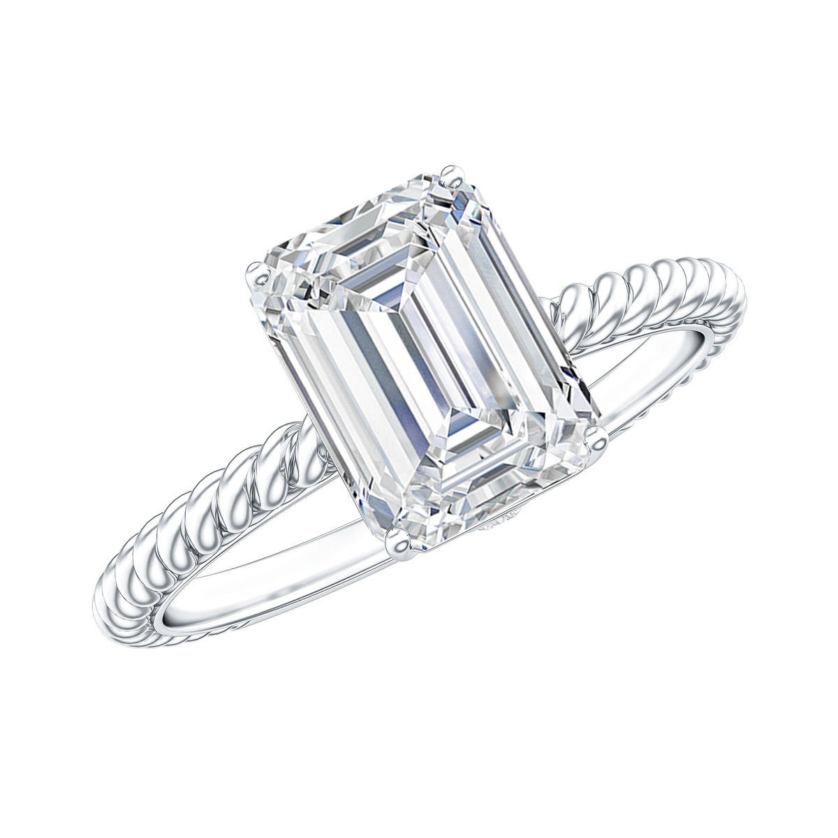 Emerald Cut Moissanite Engagement Ring with Twisted Rope Design