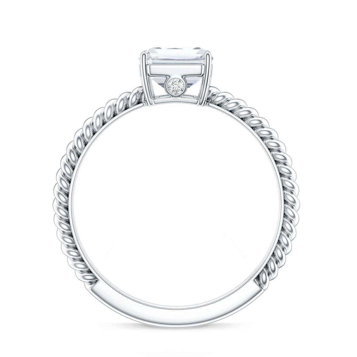 Emerald Cut Moissanite Engagement Ring with Twisted Rope Design