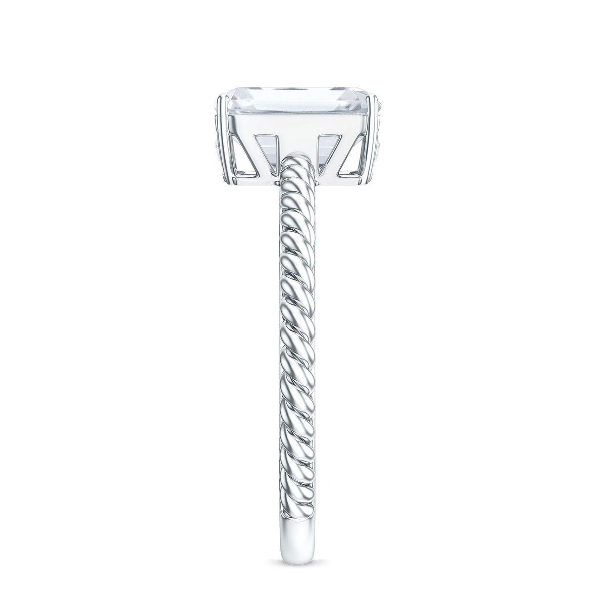 Emerald Cut Moissanite Engagement Ring with Twisted Rope Design