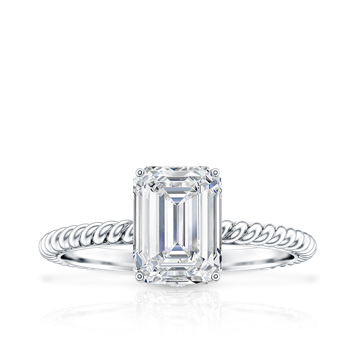 Emerald Cut Moissanite Engagement Ring with Twisted Rope Design