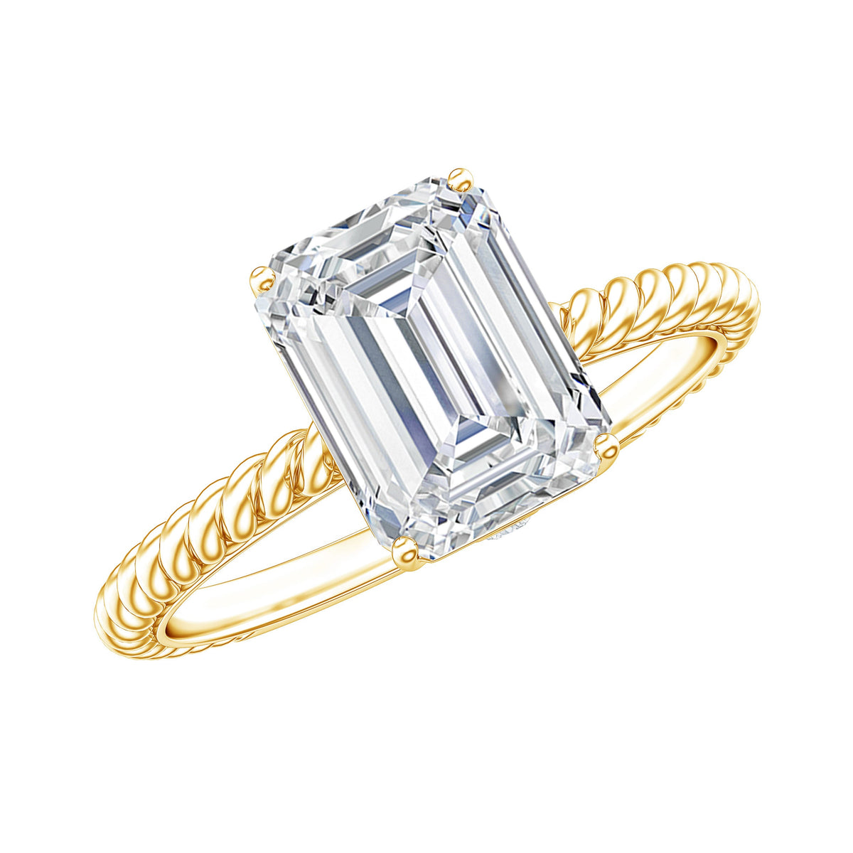 Emerald Cut Moissanite Engagement Ring with Twisted Rope Design