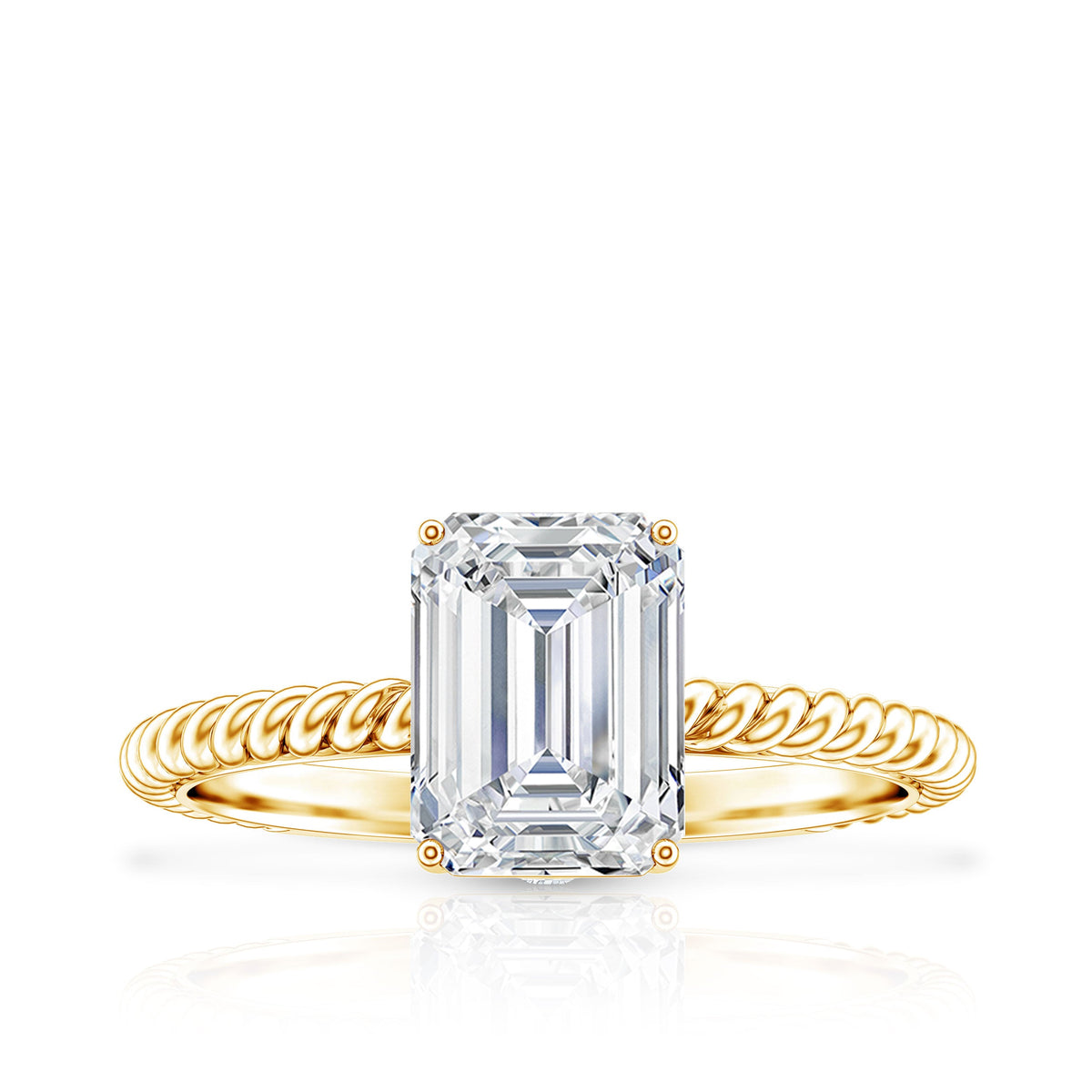 Emerald Cut Moissanite Engagement Ring with Twisted Rope Design