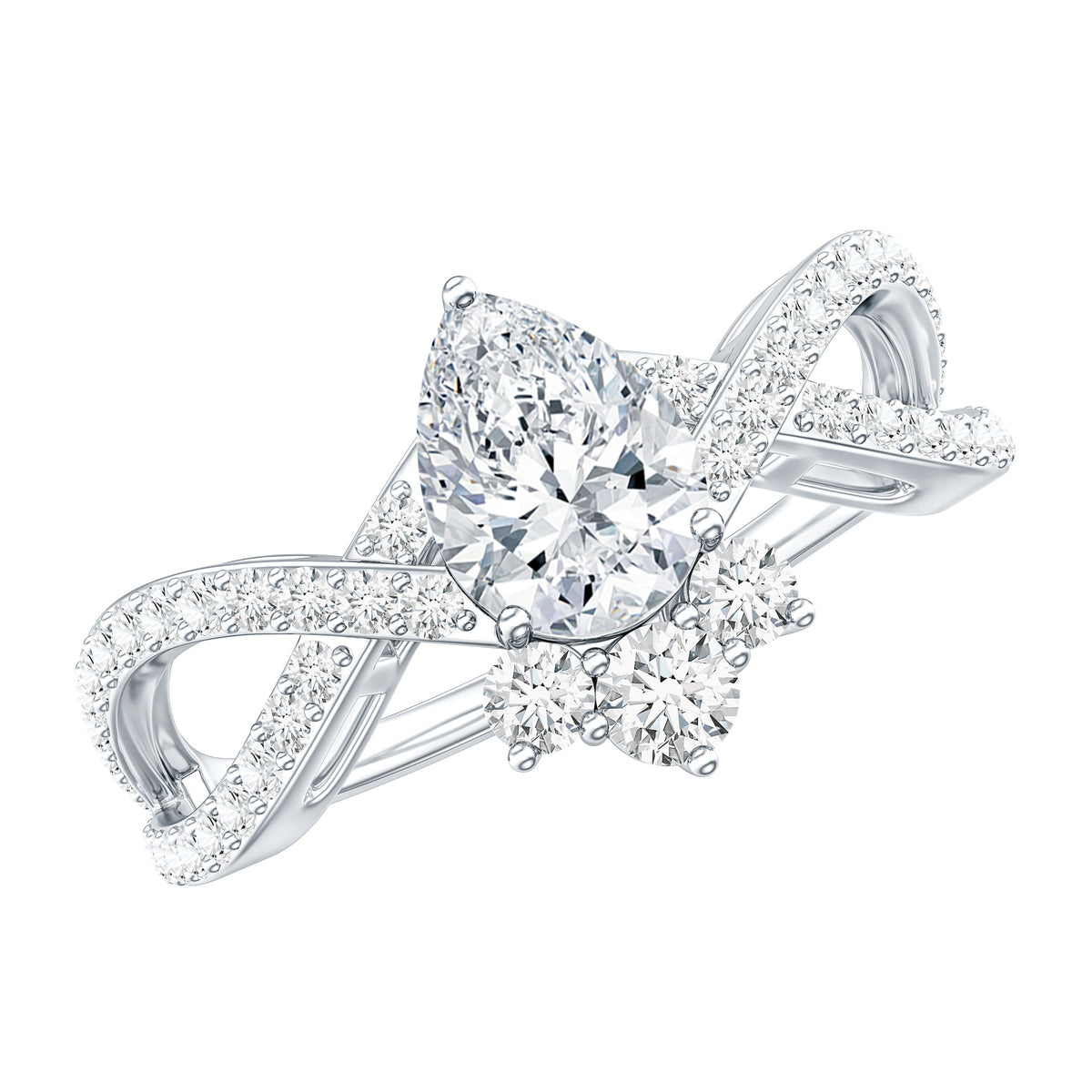 Designer Pear Shaped Moissanite Crossover Engagement Ring