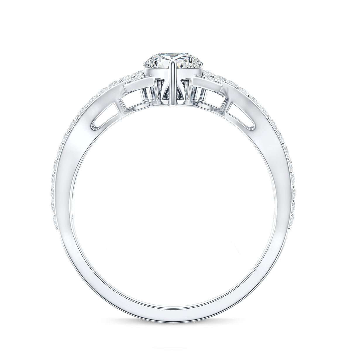 Designer Pear Shaped Moissanite Crossover Engagement Ring
