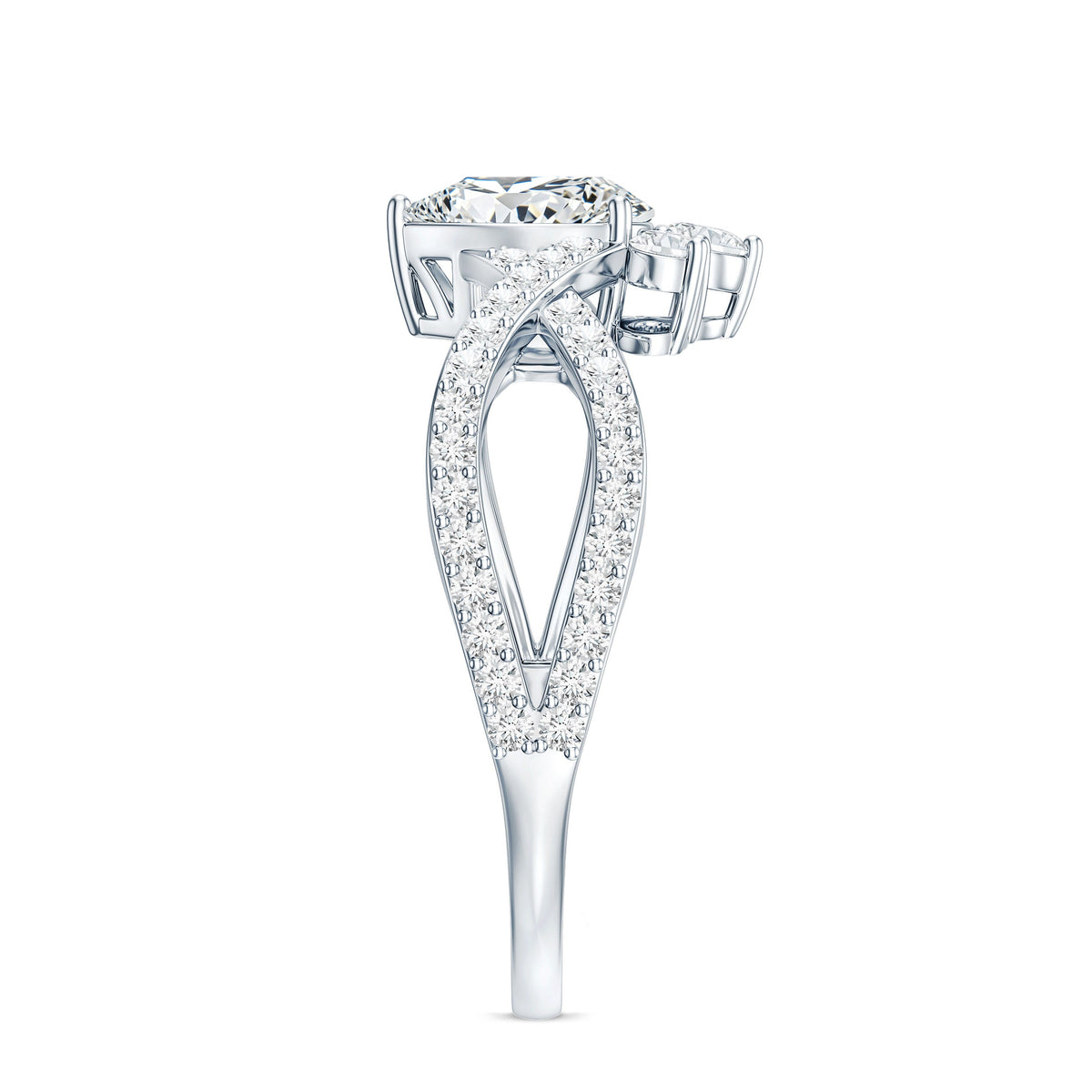 Designer Pear Shaped Moissanite Crossover Engagement Ring