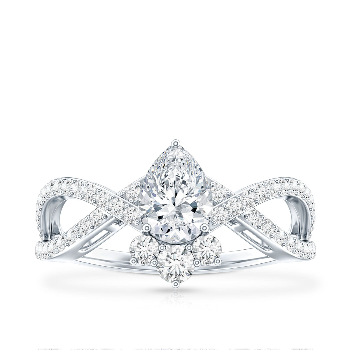 Designer Pear Shaped Moissanite Crossover Engagement Ring