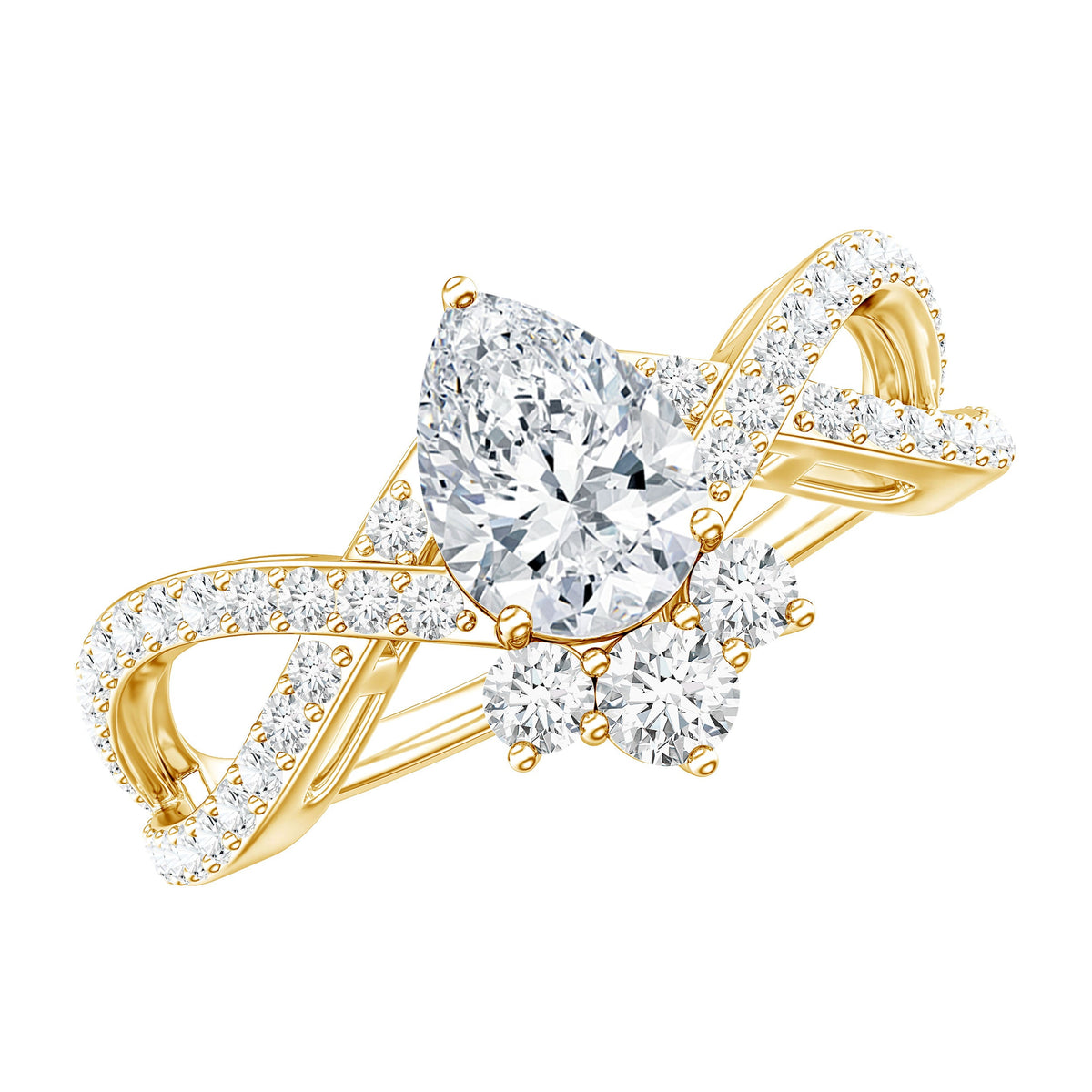 Designer Pear Shaped Moissanite Crossover Engagement Ring