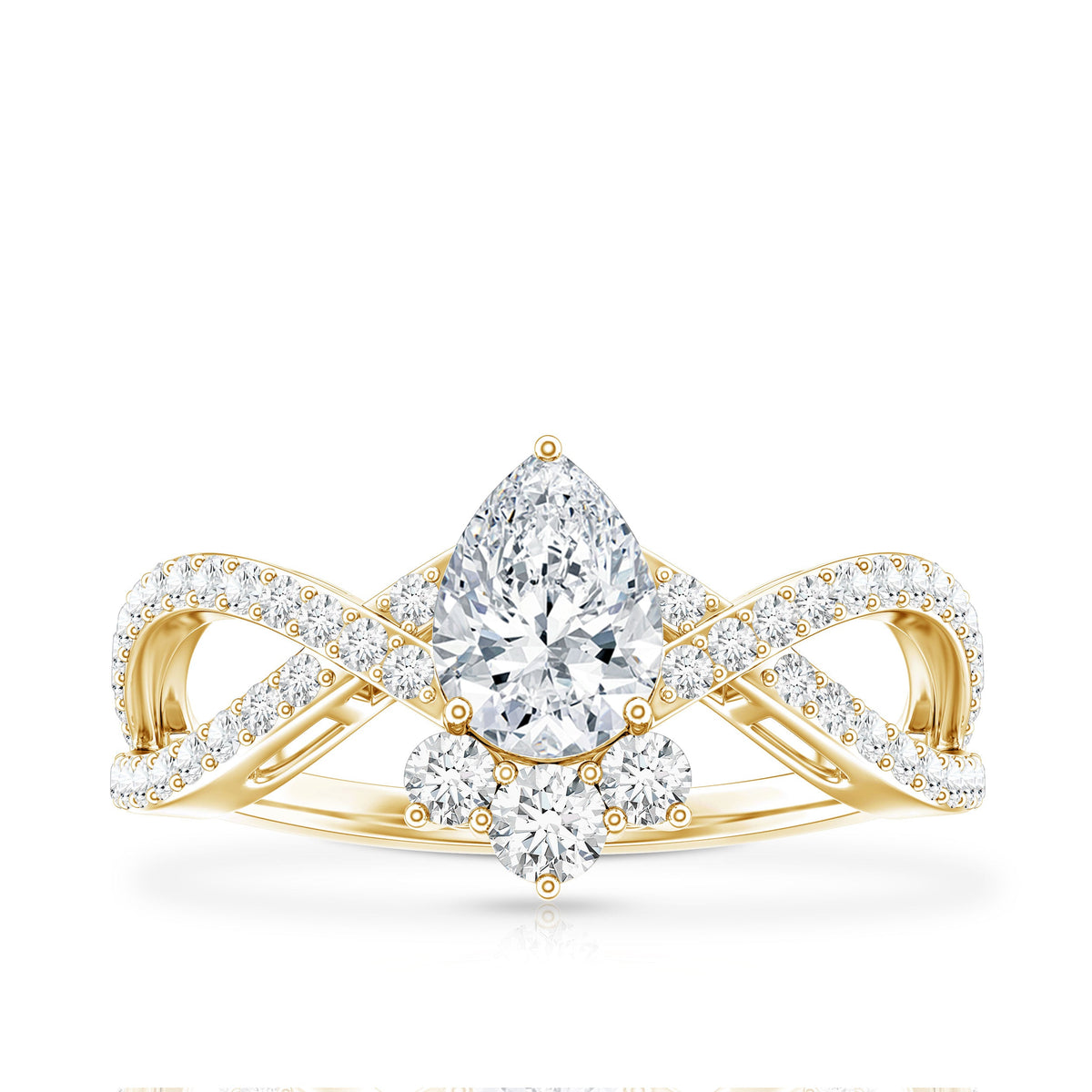 Designer Pear Shaped Moissanite Crossover Engagement Ring