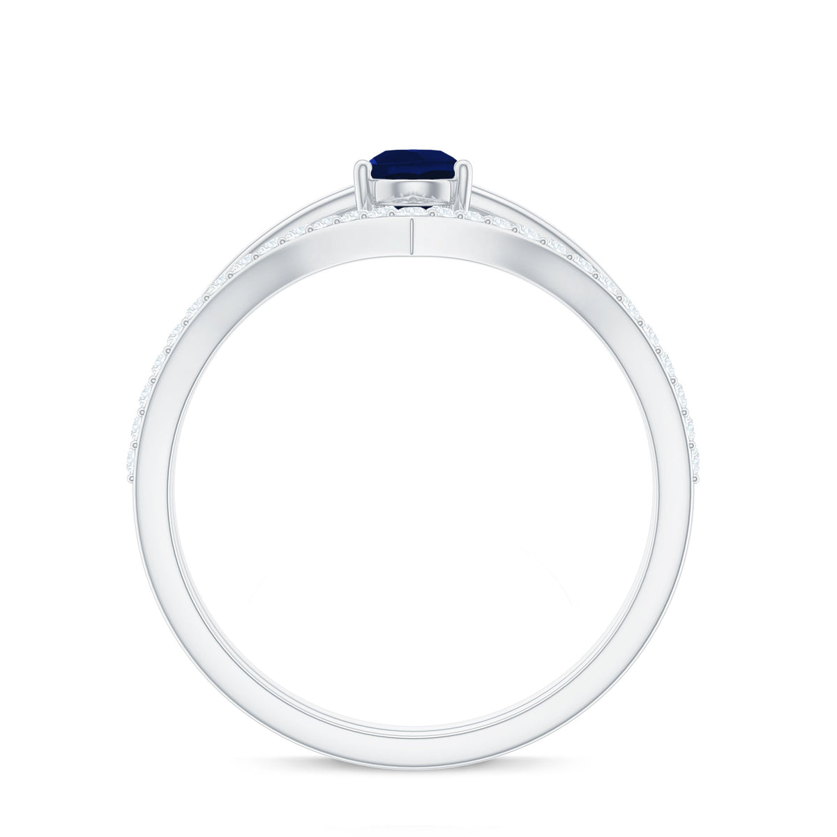 0.5 Carat Pear Cut Blue Sapphire Solitaire Ring Set with Diamond Enhancer Band