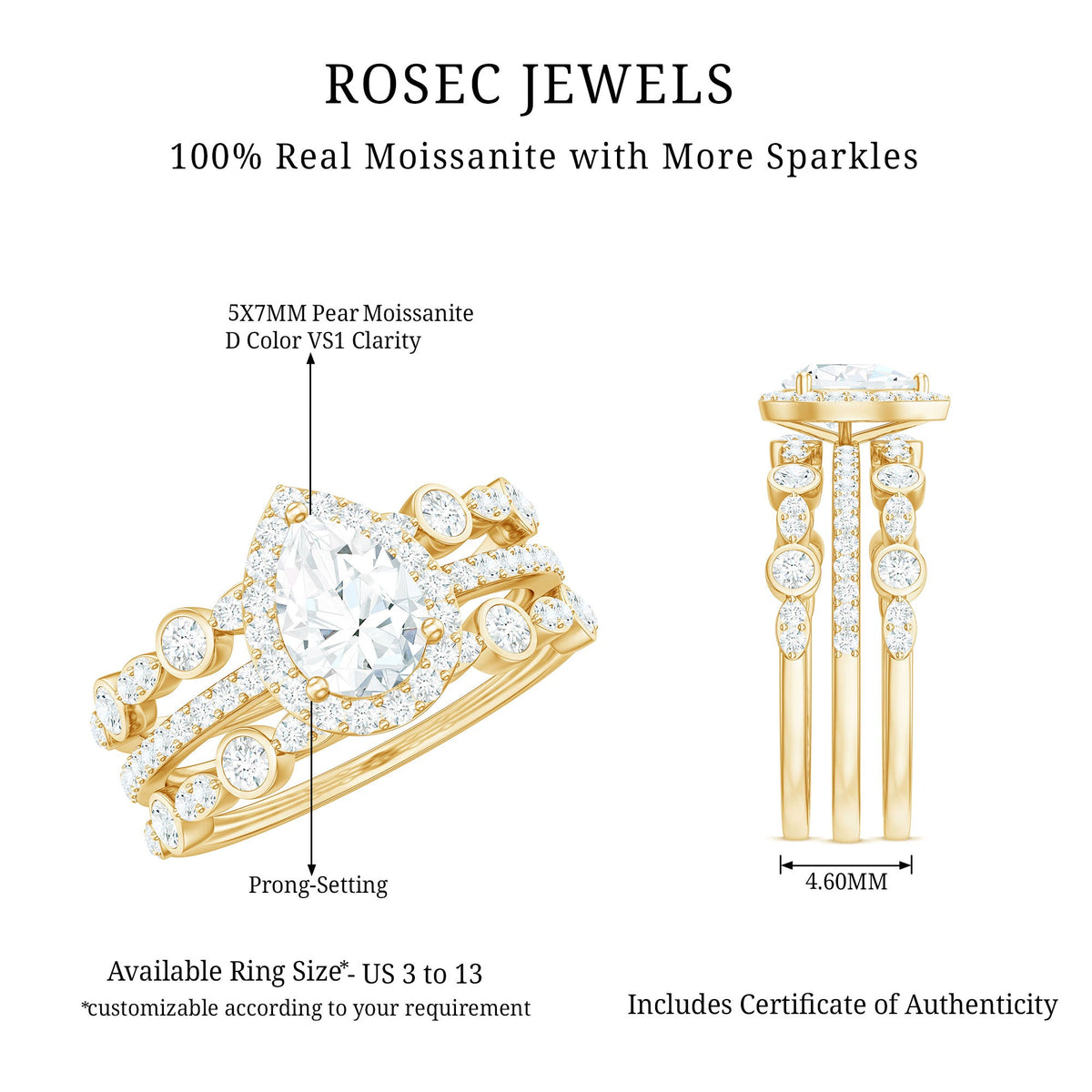 0.7 Carat Pear Shaped Moissanite Engagement Ring with 2 Enhancers