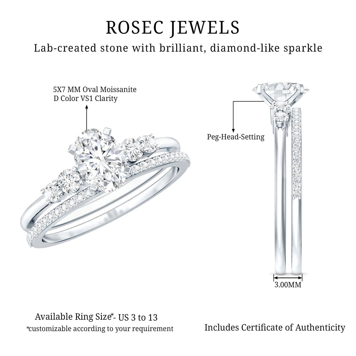 Certified Moissanite Oval Shaped Wedding Ring Set