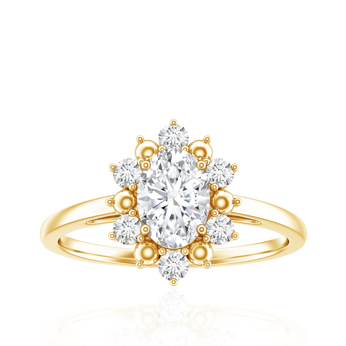 Certified Oval Moissanite Flower Halo Engagement Ring
