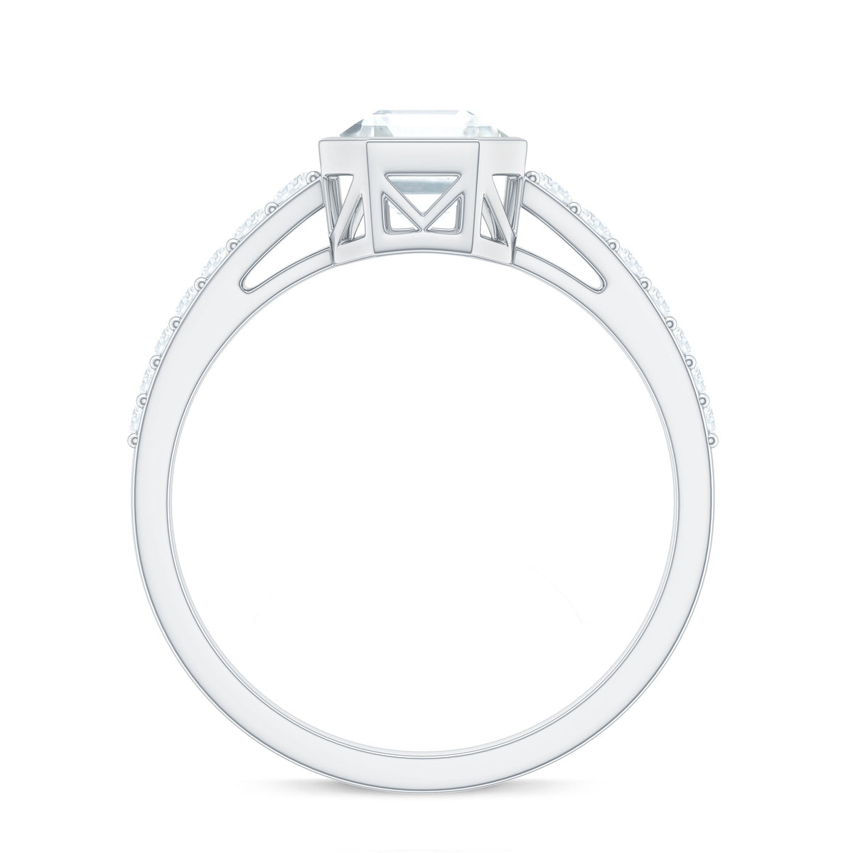 Asscher Cut Moissanite Solitaire Engagement Ring in Bezel Setting