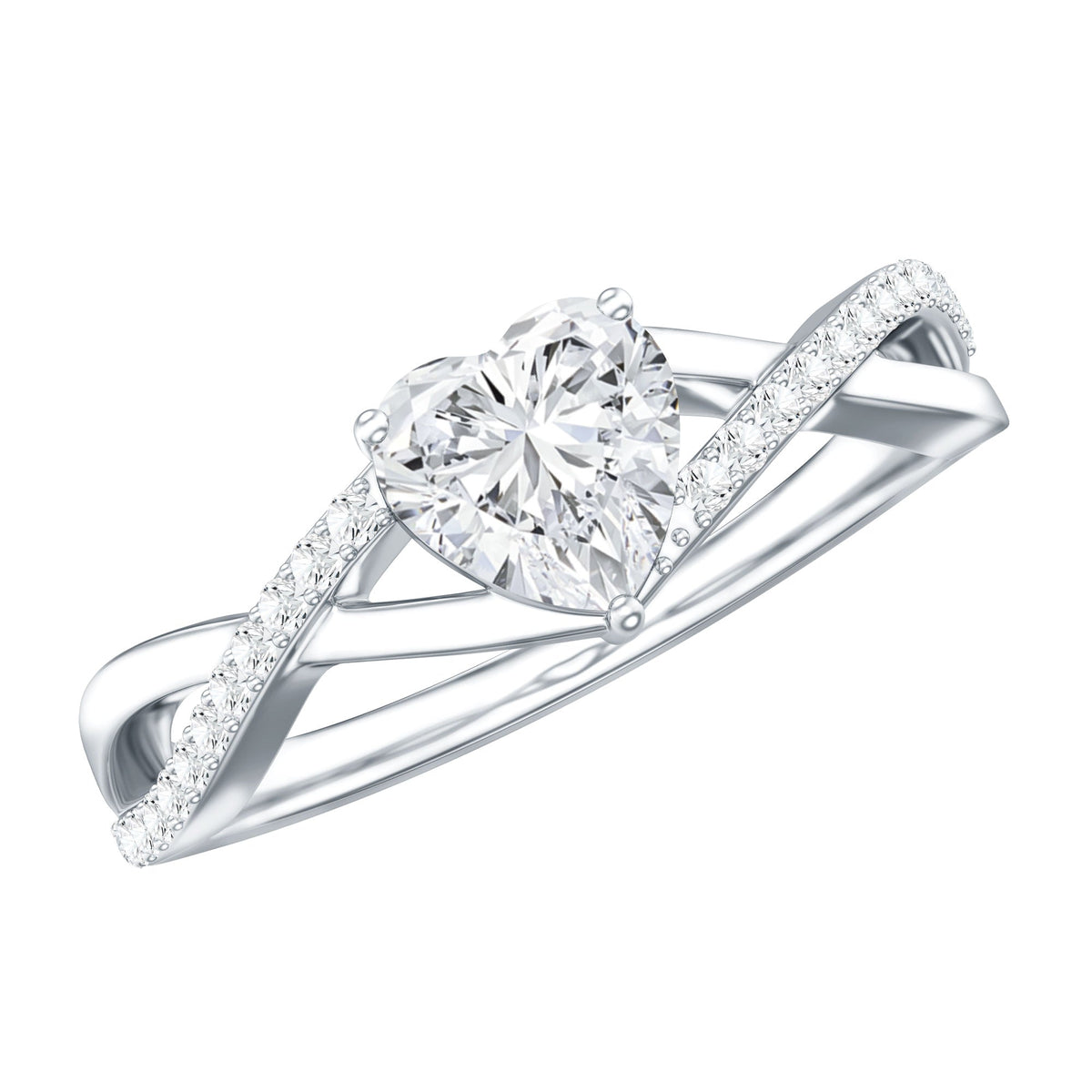 1.50 CT Heart Shape Moissanite Crossover Engagement Ring