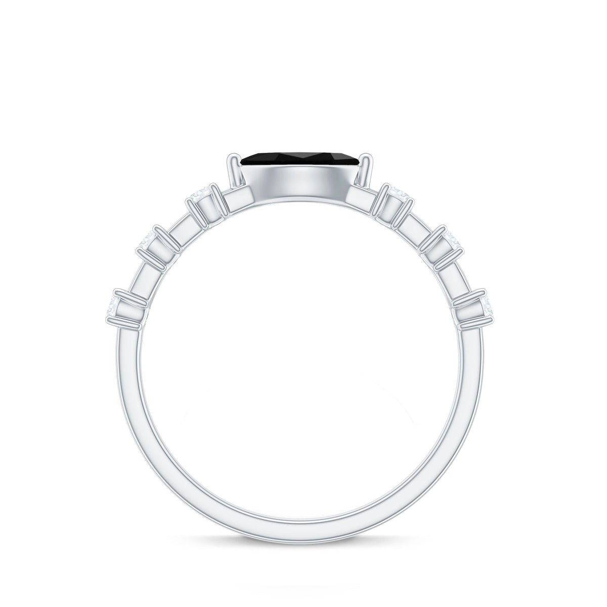 0.7 Carat Marquise Cut Black Onyx Minimal East West Ring with Diamond